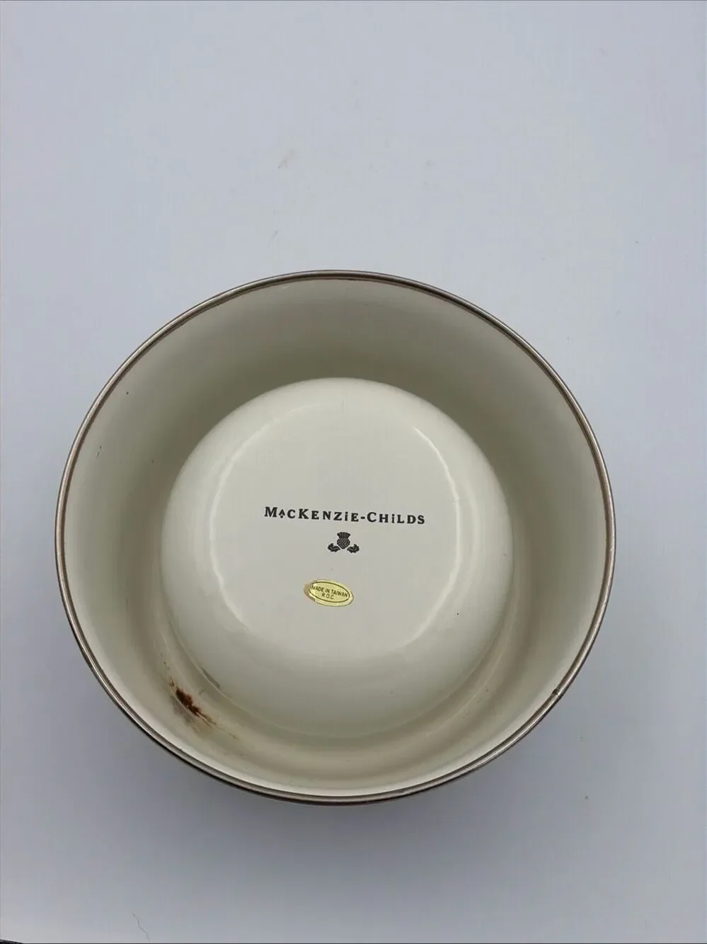 Mackenzie Childs Courtly Check Enamel Pet Dish EUC